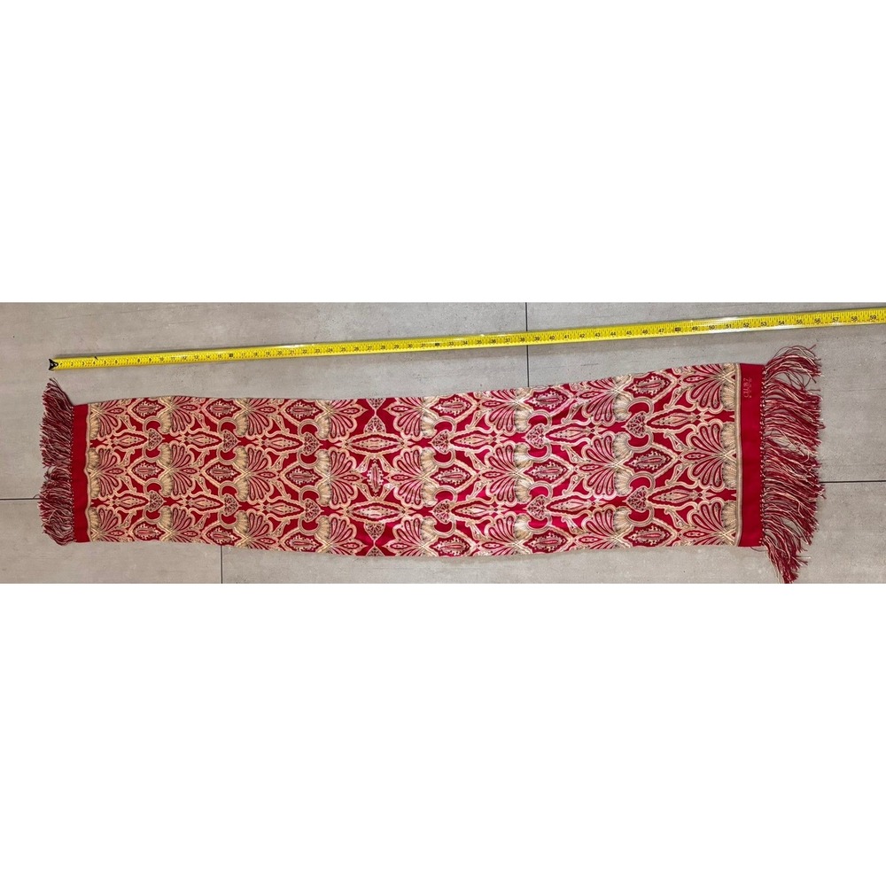 Club 7 Echo Scarf Red Gold Paisley Damask Fringe Oblong Wrap Vintage Style